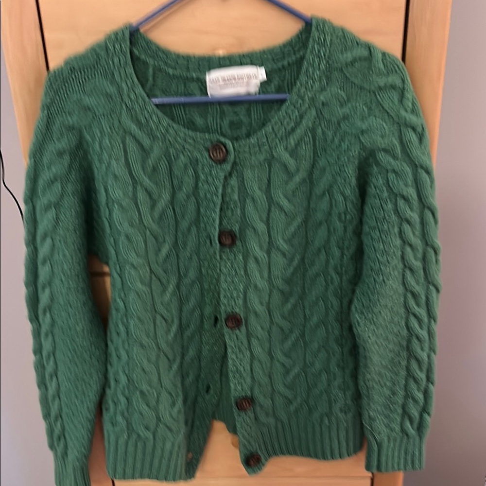 Green Cable Knit Sweater, Directly from Galway Ireland, Small